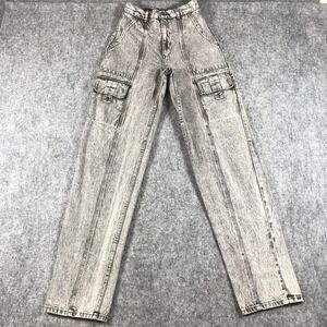 Vintage Memos Jeans Womens 28 Gray Acid Wash High Rise Cargo Straight 80s